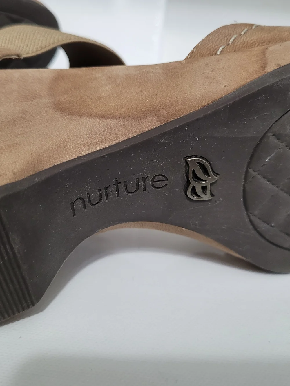 Nurture Taupe Faux Suede Wedge with Wide Elastic Ankle Strap